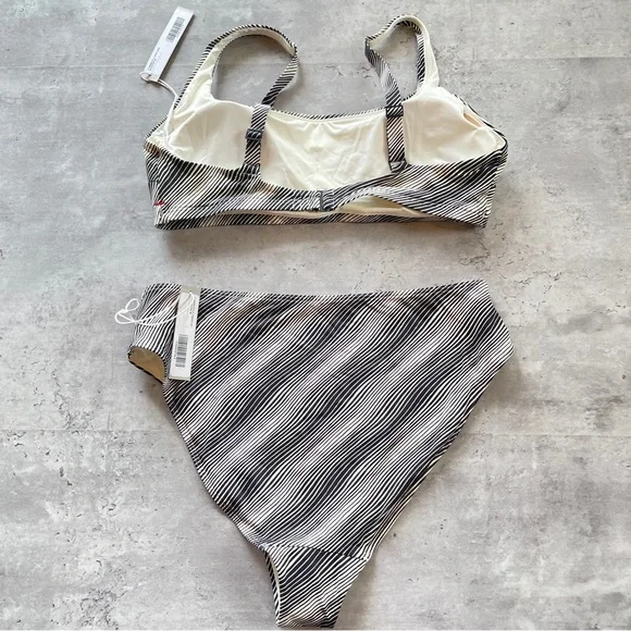 NWT Everlane Two Piece Bikini Swim Suit Black White Stripe Medium - Picture 5 of 6